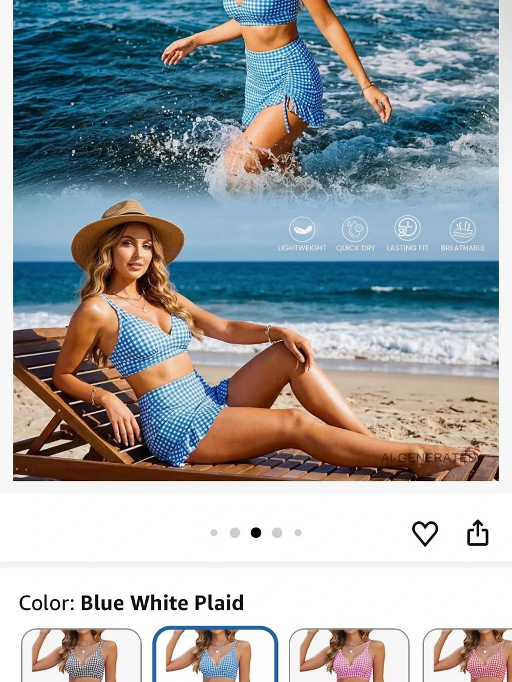 Blue Gingham 2 piece bathing suit new with tags- Women size medium